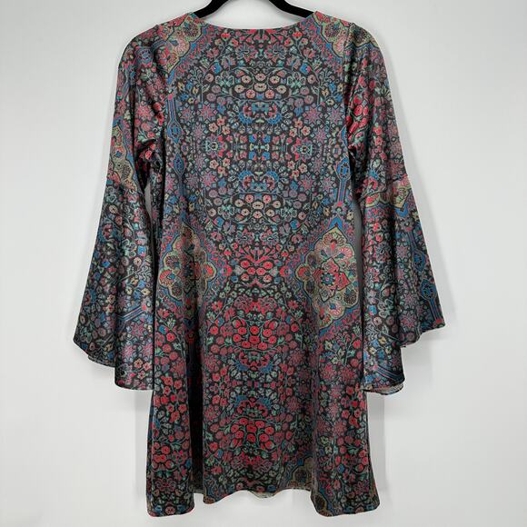Judith March Arabian Night Velvet Printed Bell Sleeve Skater USA Made Dress Sml - Picture 2 of 6